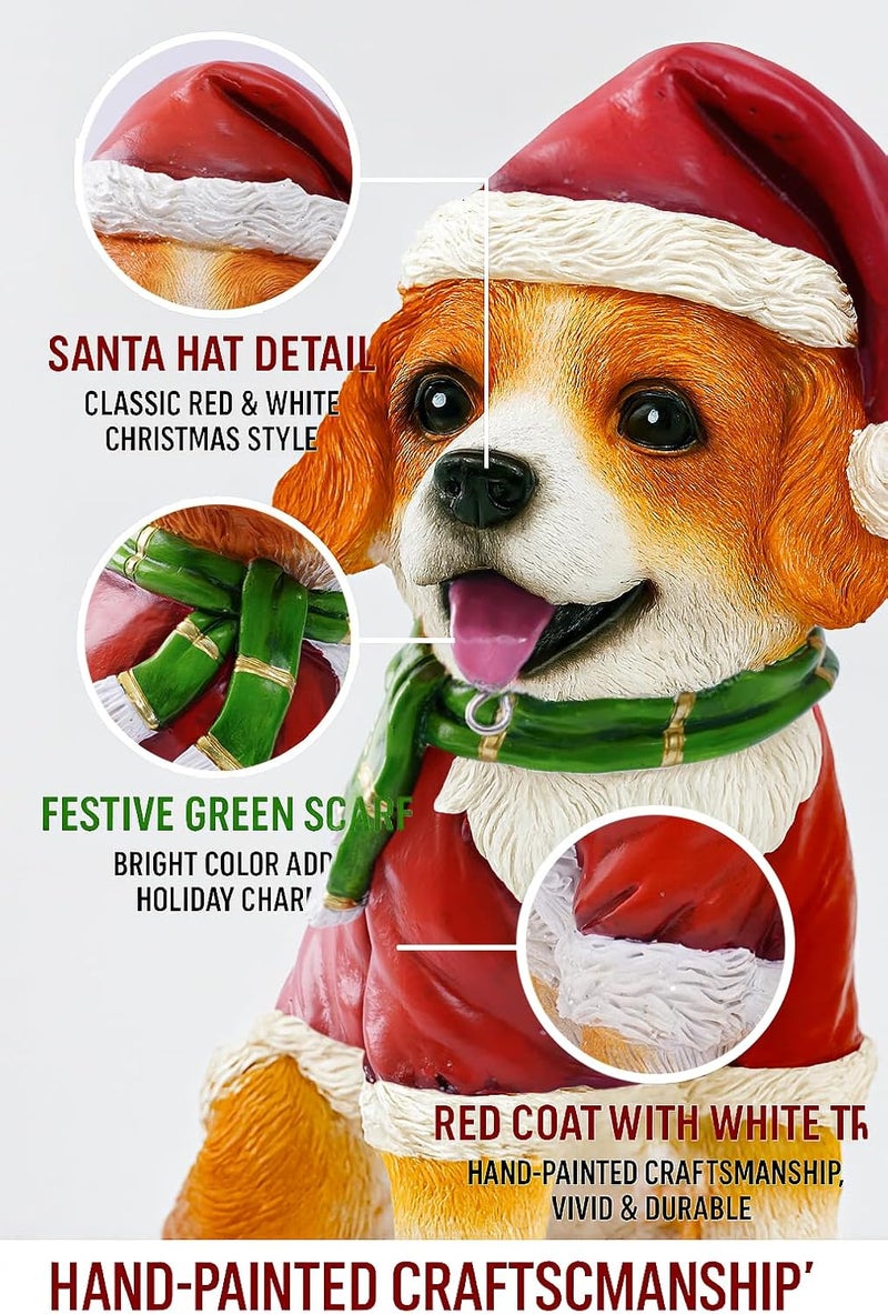 Pohabery Christmas Dog Garden Statue with Solar Lantern – Santa Dog Figurine in Red Coat & Hat, Outdoor Christmas Yard & Porch Decorations, Balcony & Lawn Decor, for Dog Lovers - Image 2